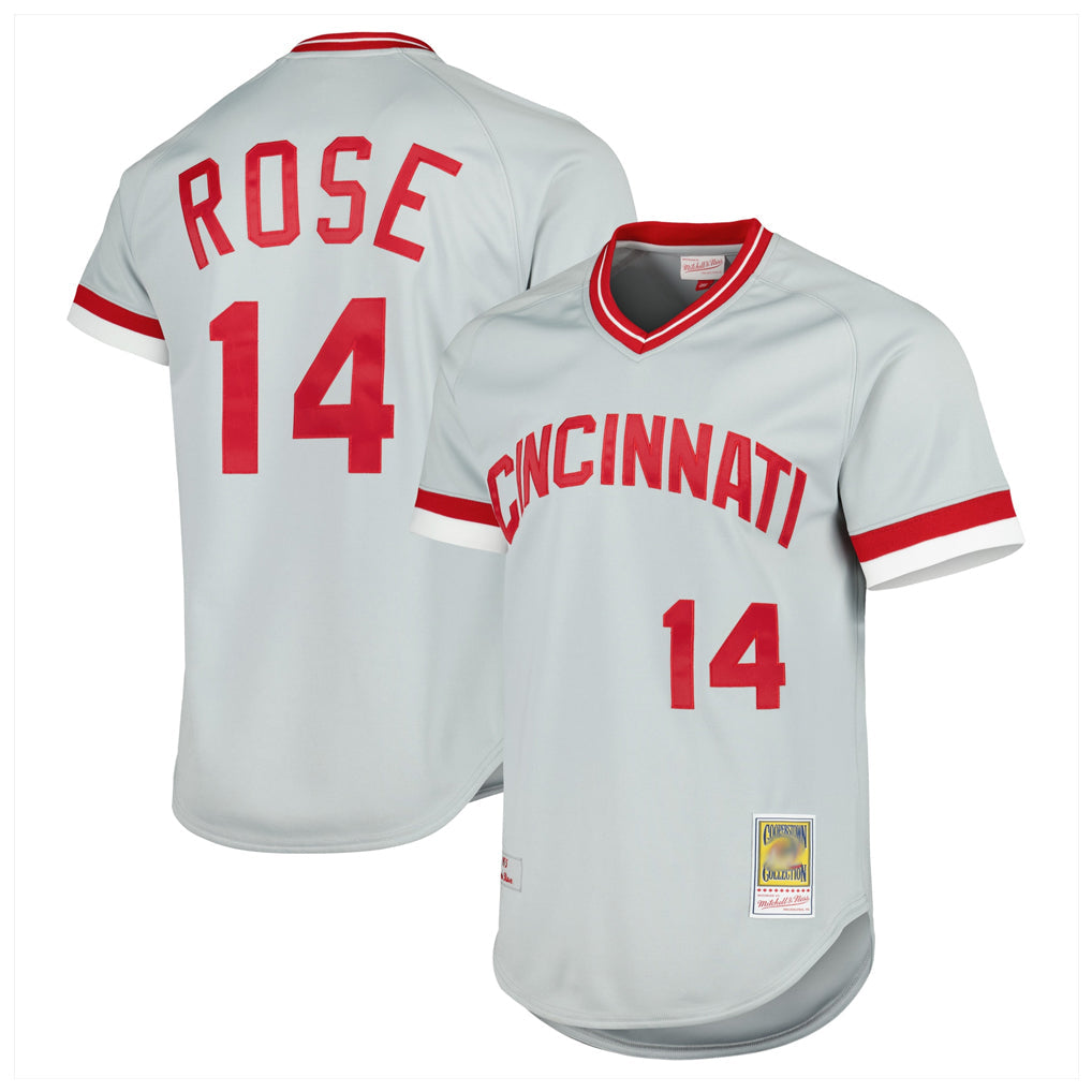 Tlead C.Reds #14 Pete Rose Player Mitchell & Ness Gray Throwback Cooperstown Mesh T-shirt Game Stitched Jerseys