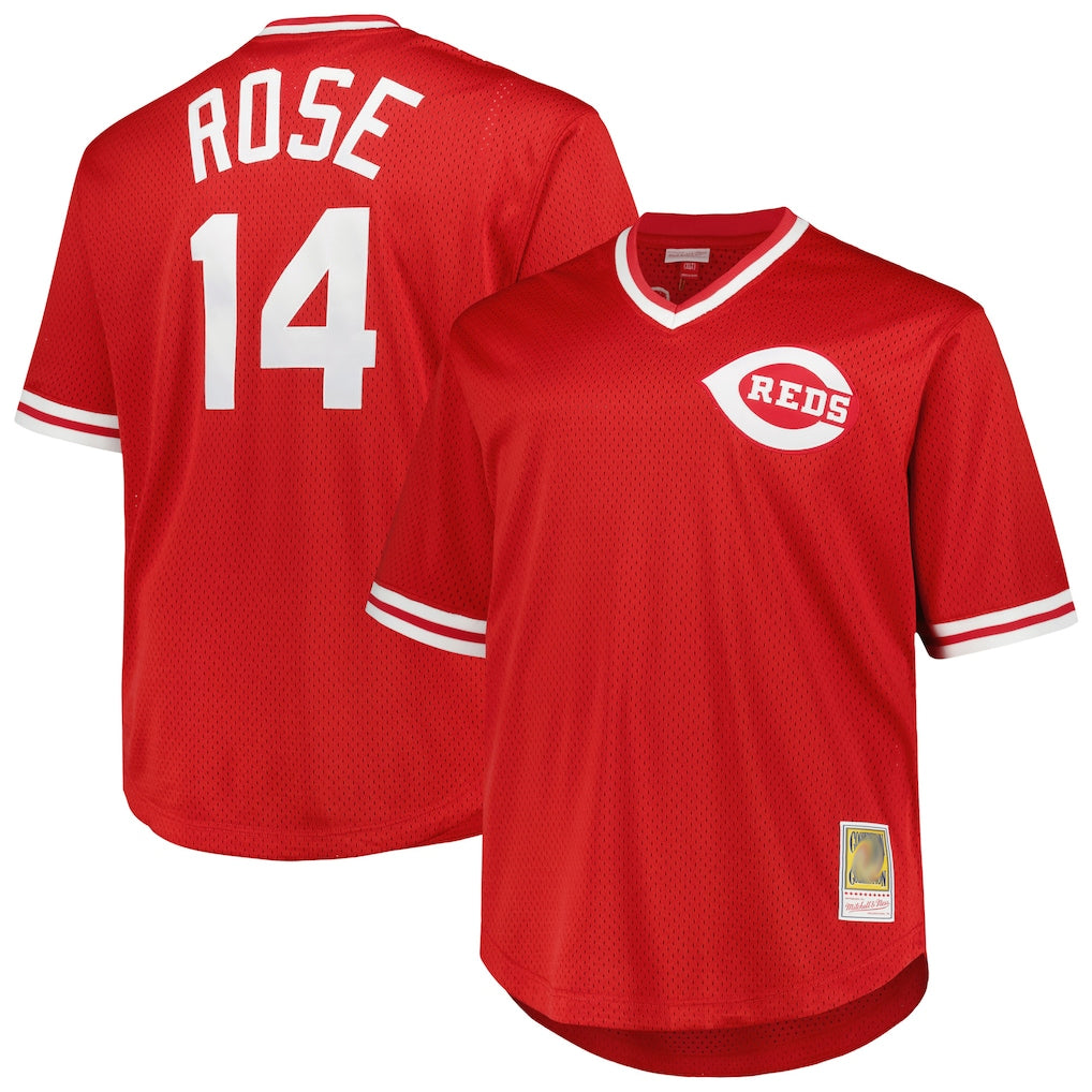 Tlead C.Reds #14 Pete Rose Player Mitchell & Ness Red Throwback Cooperstown Mesh T-shirt Game Stitched Jerseys