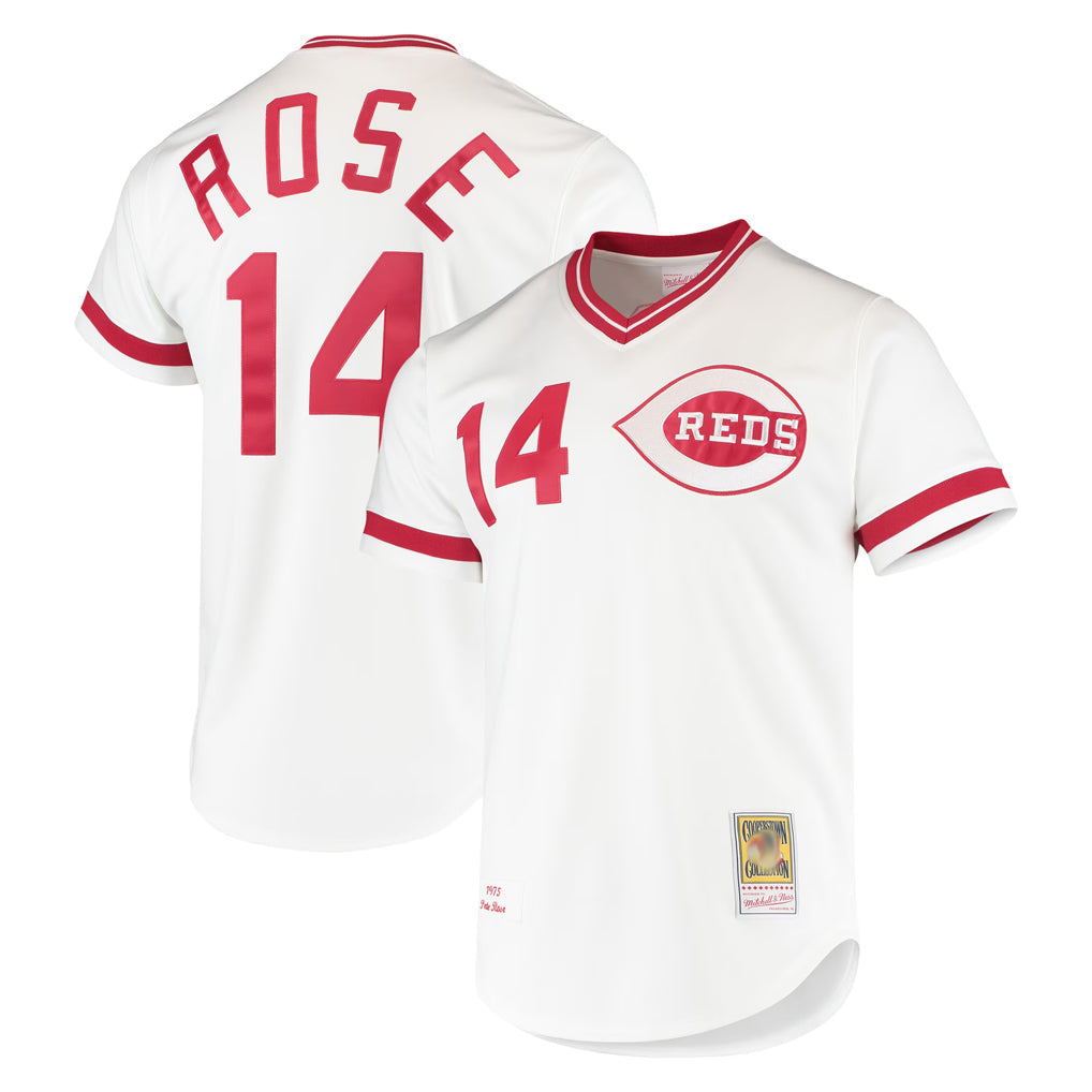 Tlead C.Reds #14 Pete Rose Player Mitchell & Ness White Throwback Cooperstown Mesh T-shirt Game Stitched Jerseys