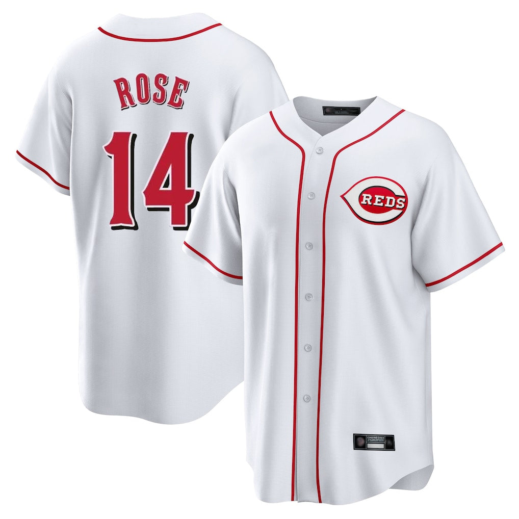 Tlead C.Reds #14 Pete Rose Player White Game Home Stitched Jerseys