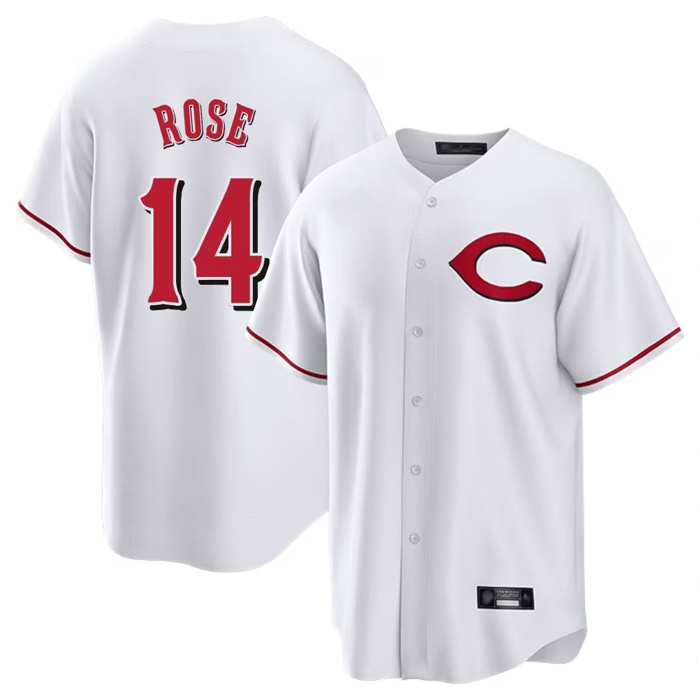 Tlead C.Reds #14 Pete Rose Player White Home Game Stitched Jerseys