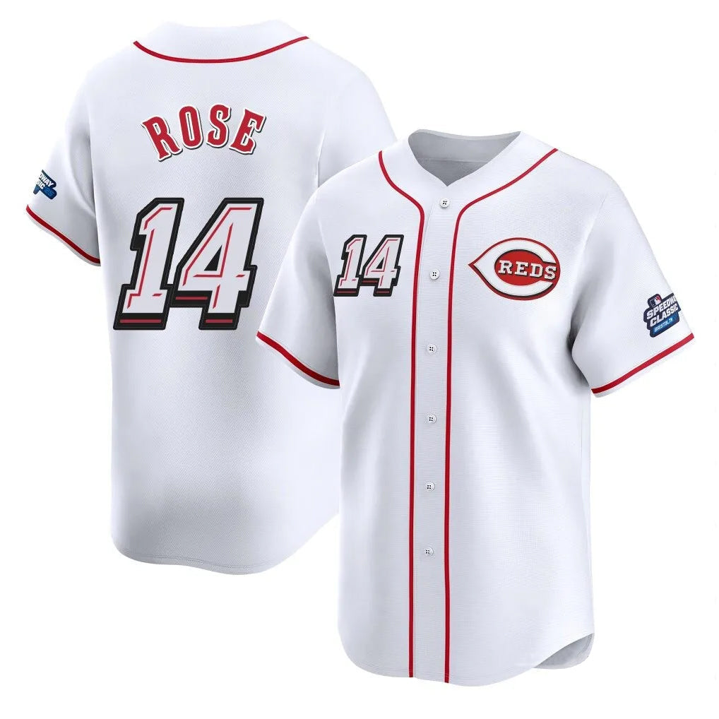 Tlead C.Reds #14 Pete Rose Player White Speedway Classic Home Limited Stitched Jerseys