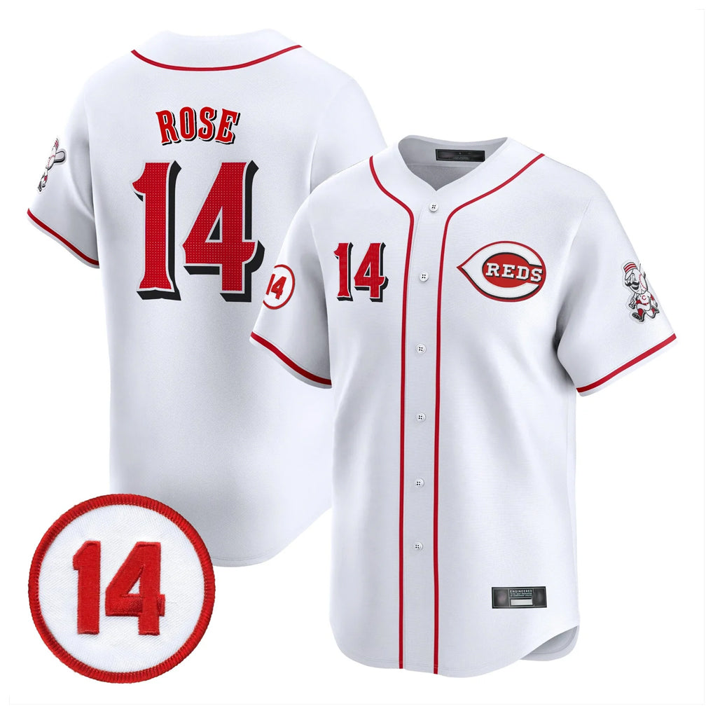 Tlead C.Reds #14 Pete Rose Player White Vapor Premier Limited Home Stitched Jerseys