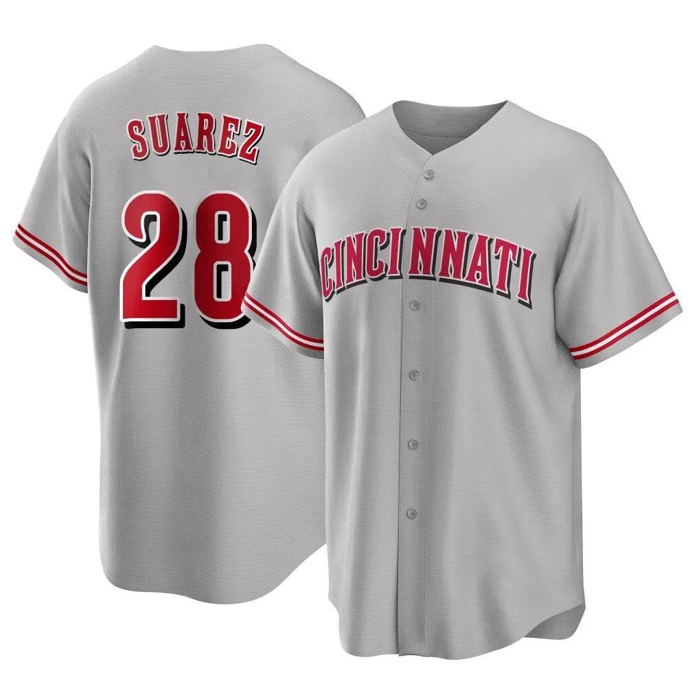 Tlead C.Reds #28 Eugenio Su¡§¡érez Player Gray Home Game Stitched Jerseys