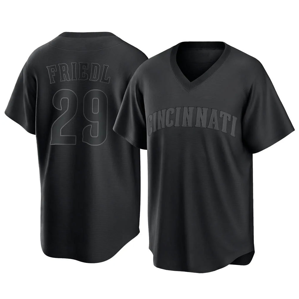 Tlead C.Reds #29 TJ Friedl Player Black T-shirt Game Home Stitched Jerseys