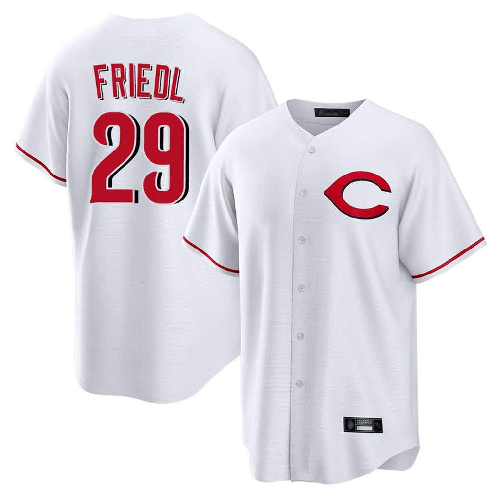 Tlead C.Reds #29 TJ Friedl Player White Home Game Stitched Jerseys