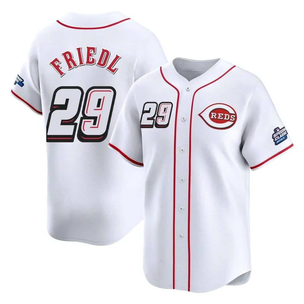 Tlead C.Reds #29 TJ Friedl Player White Speedway Classic Home Limited Stitched Jerseys