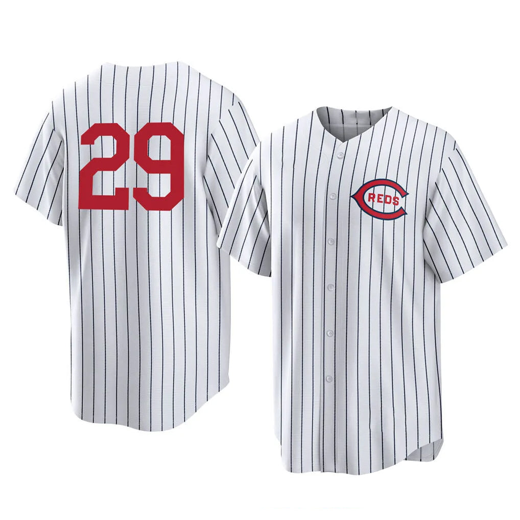 Tlead C.Reds #29 TJ Friedl Player White Stripe Field of Dreams Game Home Stitched Jerseys