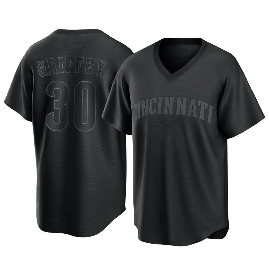 Tlead C.Reds #30 Ken Griffey Player Black T-shirt Game Home Stitched Jerseys