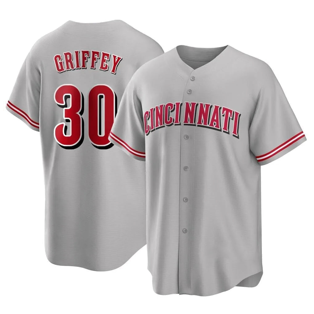 Tlead C.Reds #30 Ken Griffey Player Gray Home Game Stitched Jerseys