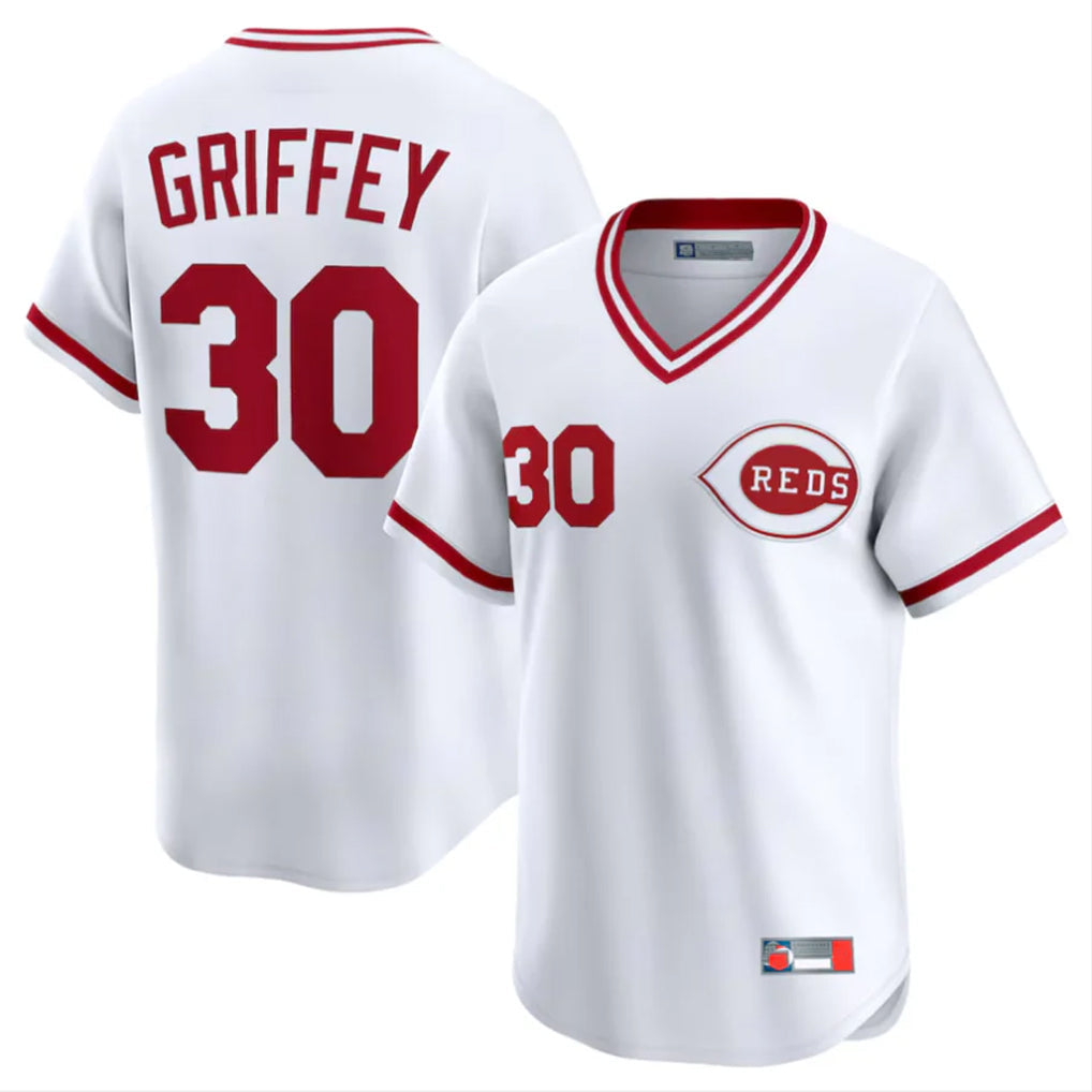 Tlead C.Reds #30 Ken Griffey Player White Cooperstown Collection Limited T-shirt Home Stitched Jerseys