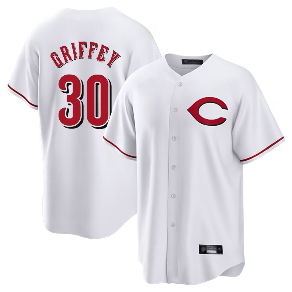 Tlead C.Reds #30 Ken Griffey Player White Home Game Stitched Jerseys