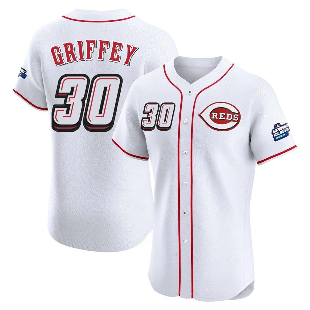 Tlead C.Reds #30 Ken Griffey Player White Speedway Classic Limited Elite Home Stitched Jerseys
