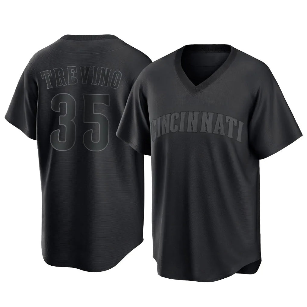 Tlead C.Reds #35 Jose Trevino Player Black T-shirt Game Home Stitched Jerseys