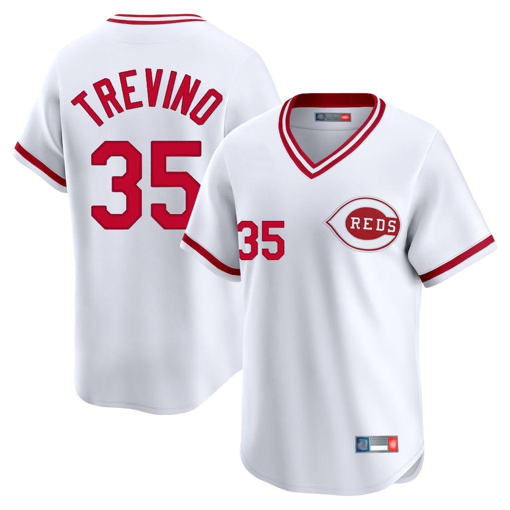 Tlead C.Reds #35 Jose Trevino Player White Cooperstown Collection Limited T-shirt Home Stitched Jerseys
