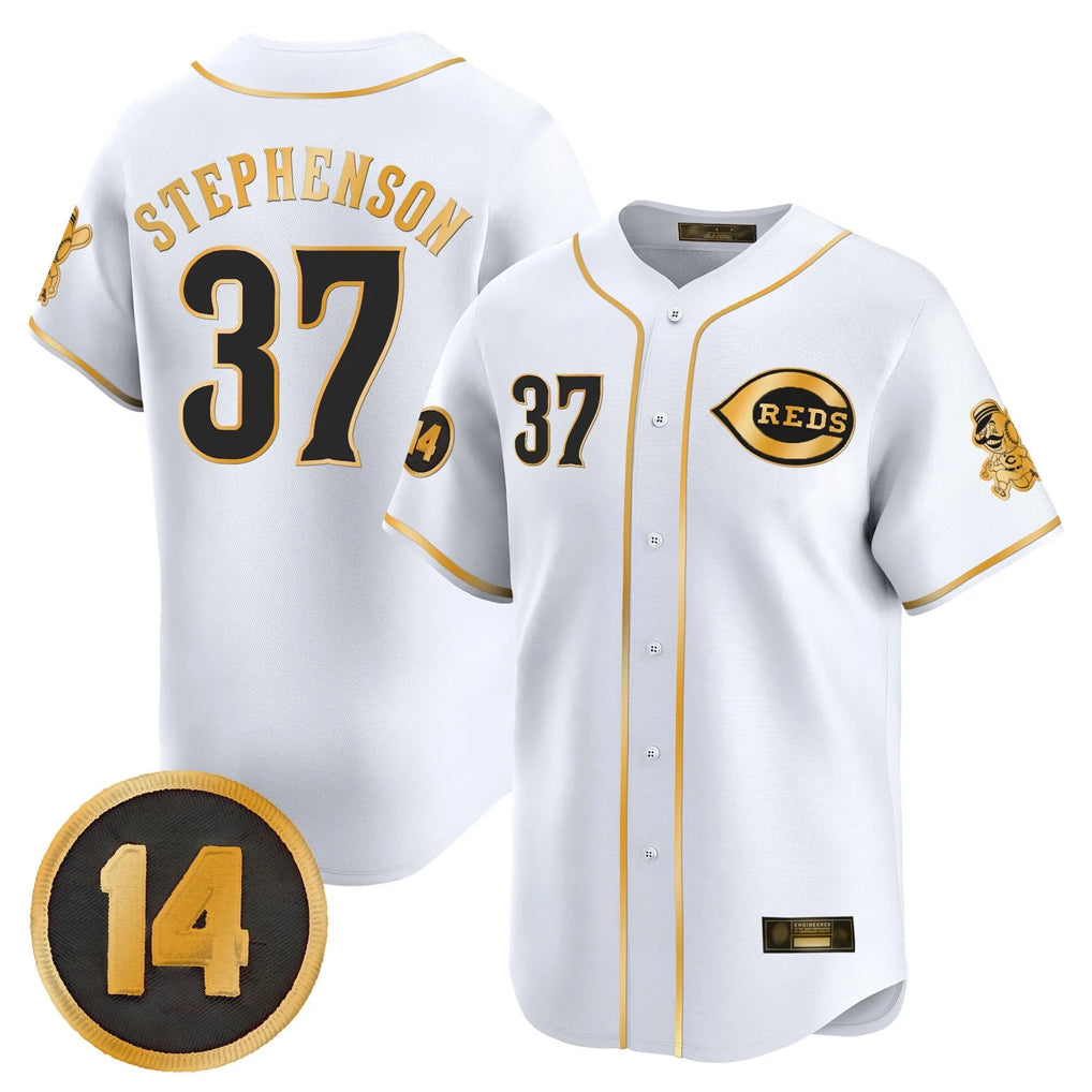 Tlead C.Reds #37 Tyler Stephenson Player White-Gold Vapor Premier Limited Home Stitched Jerseys