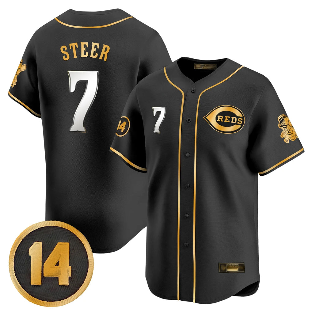 Tlead C.Reds #7 Spencer Steer Player Black-Gold Vapor Premier Limited Home Stitched Jerseys