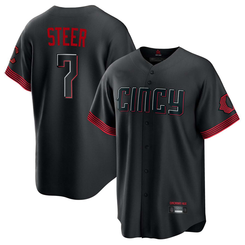 Tlead C.Reds #7 Spencer Steer Player Black City Connect Home Game Stitched Jerseys