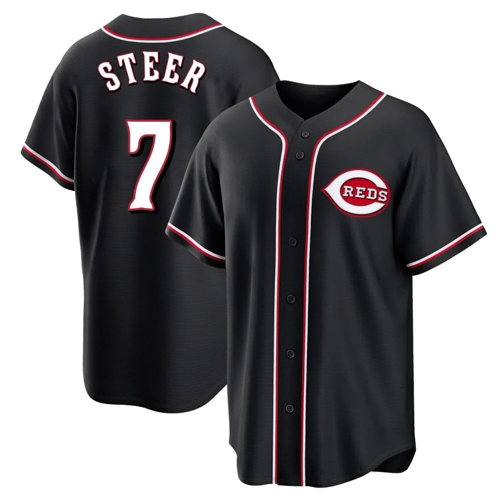 Tlead C.Reds #7 Spencer Steer Player Black Fashion Out Home Game Stitched Jerseys