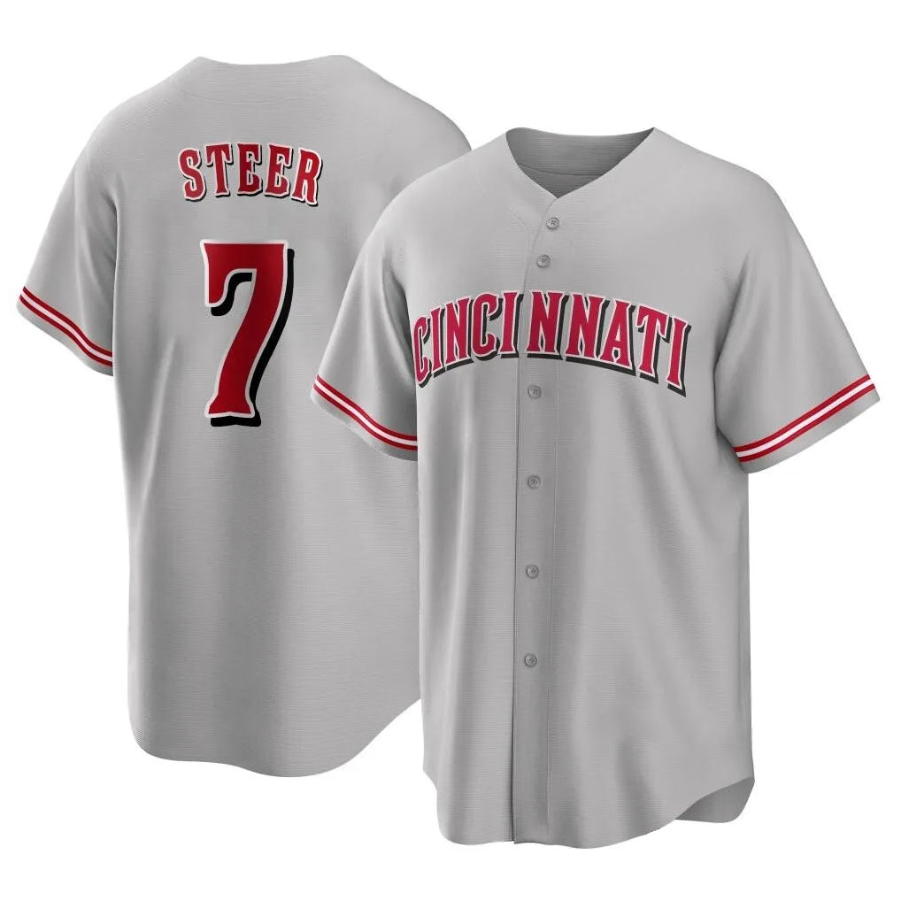 Tlead C.Reds #7 Spencer Steer Player Gray Home Game Stitched Jerseys