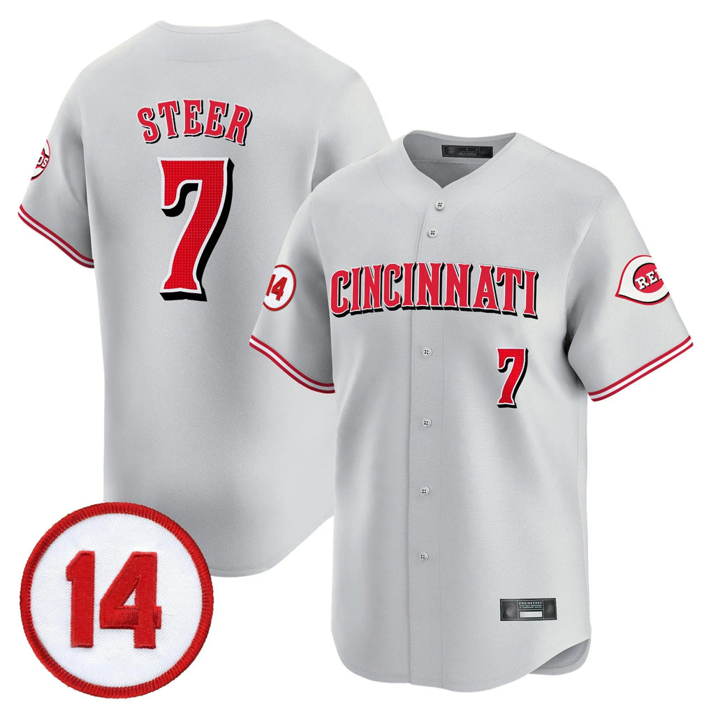 Tlead C.Reds #7 Spencer Steer Player Gray Vapor Premier Limited Home Stitched Jerseys