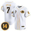 Tlead C.Reds #7 Spencer Steer Player White-Gold Vapor Premier Limited Home Stitched Jerseys