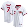 Tlead C.Reds #7 Spencer Steer Player White Cooperstown Collection Limited T-shirt Home Stitched Jerseys