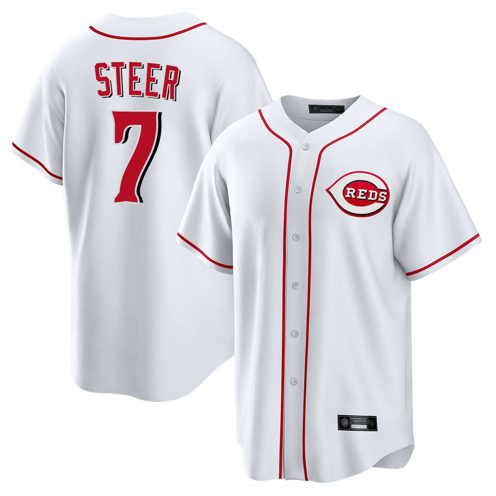 Tlead C.Reds #7 Spencer Steer Player White Game Home Stitched Jerseys