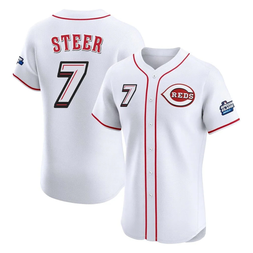 Tlead C.Reds #7 Spencer Steer Player White Speedway Classic Limited Elite Home Stitched Jerseys