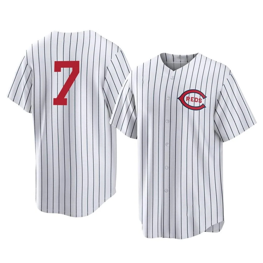 Tlead C.Reds #7 Spencer Steer Player White Stripe Field of Dreams Game Home Stitched Jerseys