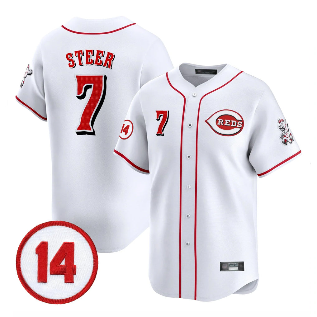 Tlead C.Reds #7 Spencer Steer Player White Vapor Premier Limited Home Stitched Jerseys
