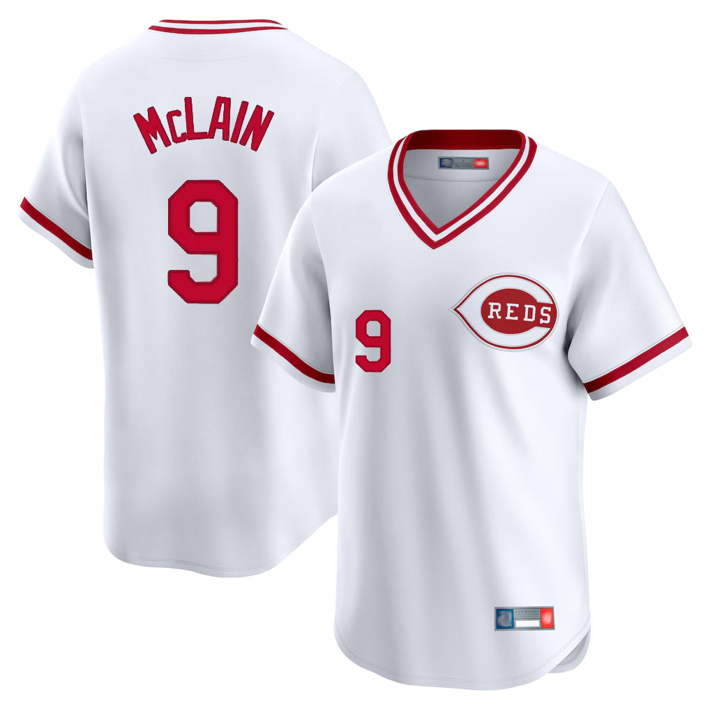 Tlead C.Reds #9 Matt McLain Player White Cooperstown Collection Limited T-shirt Home Stitched Jerseys
