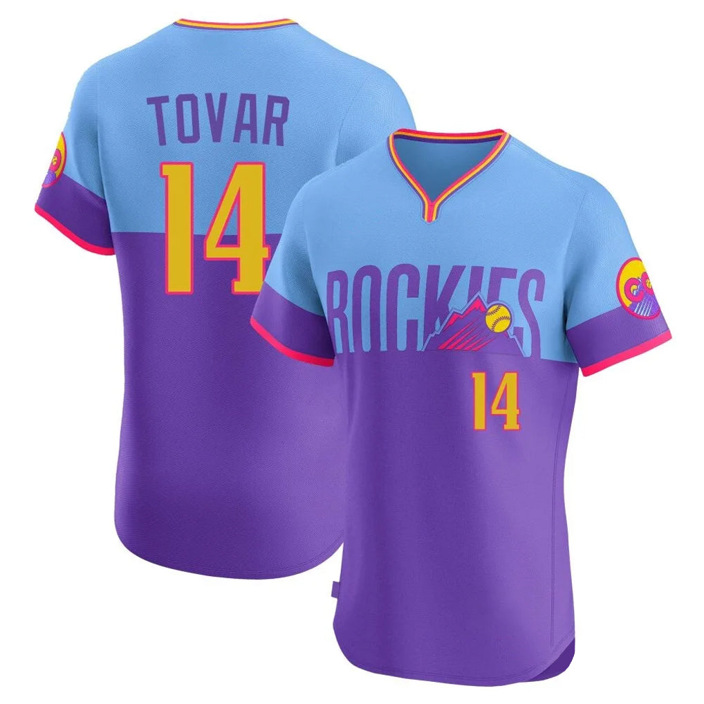 Tlead C.Rockies #14 Ezequiel Tovar Player Purple-Light Blue City Connect Limited Elite Home T-shirt Stitched Jerseys