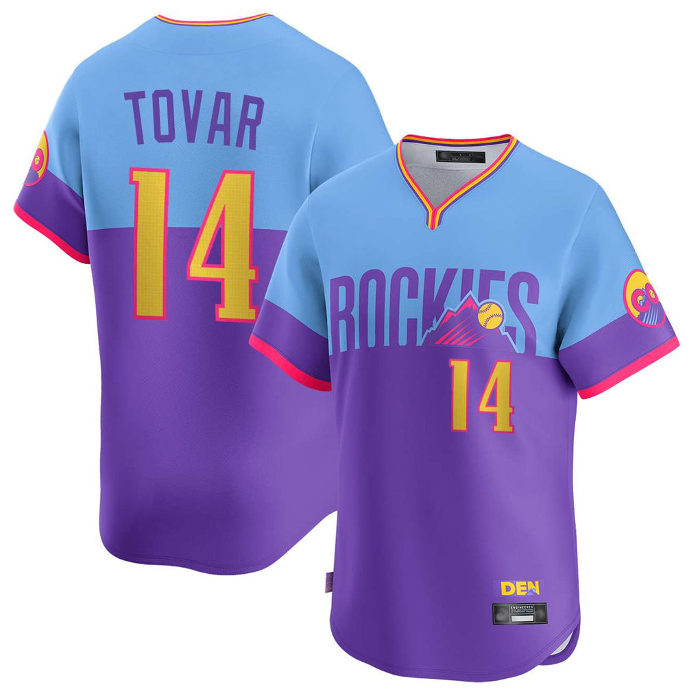 Tlead C.Rockies #14 Ezequiel Tovar Player Purple-Light Blue City Connect Limited Home T-shirt Stitched Jerseys