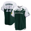 Tlead C.Rockies #15 Hunter Goodman Player Green City Connect Home Game Stitched Jerseys