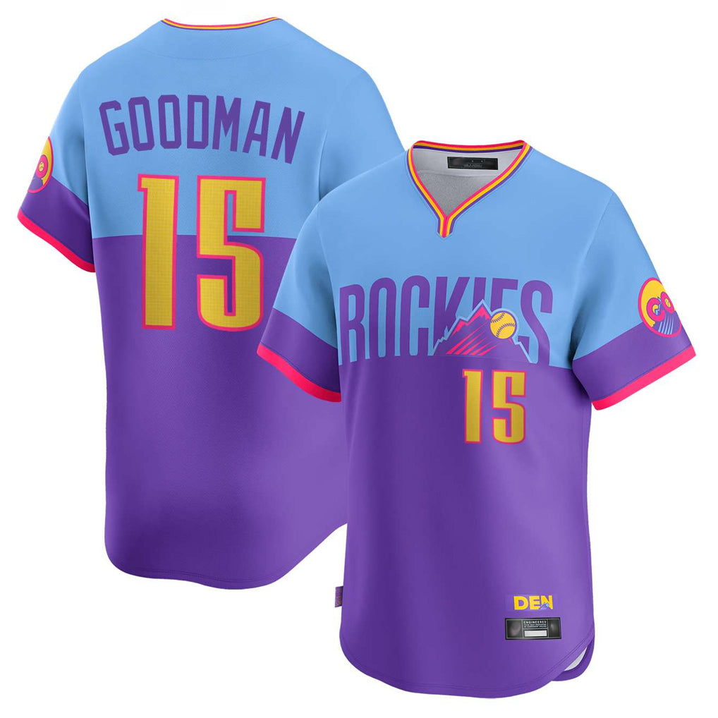 Tlead C.Rockies #15 Hunter Goodman Player Purple-Light Blue City Connect Limited Home T-shirt Stitched Jerseys