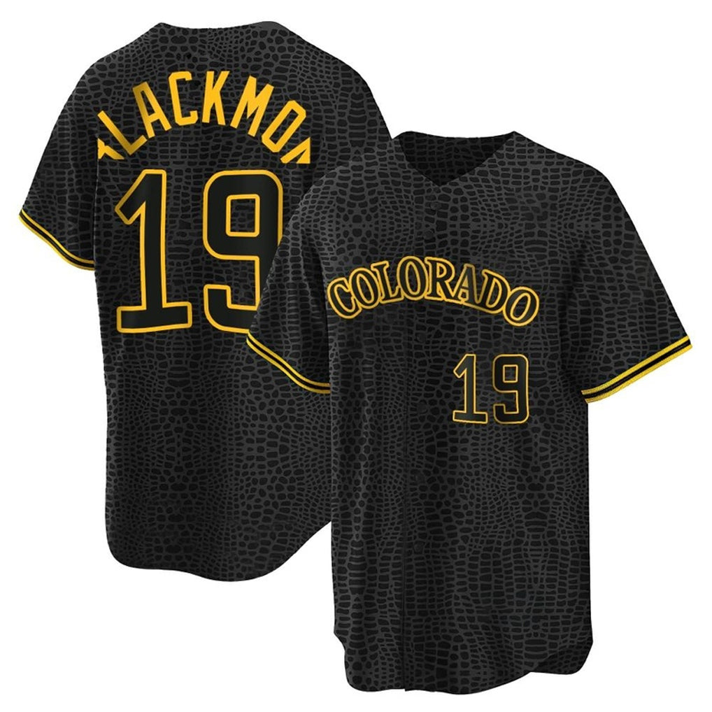 Tlead C.Rockies #19 Charlie Blackmon Player Black Snake Skin City Home Game Stitched Jerseys