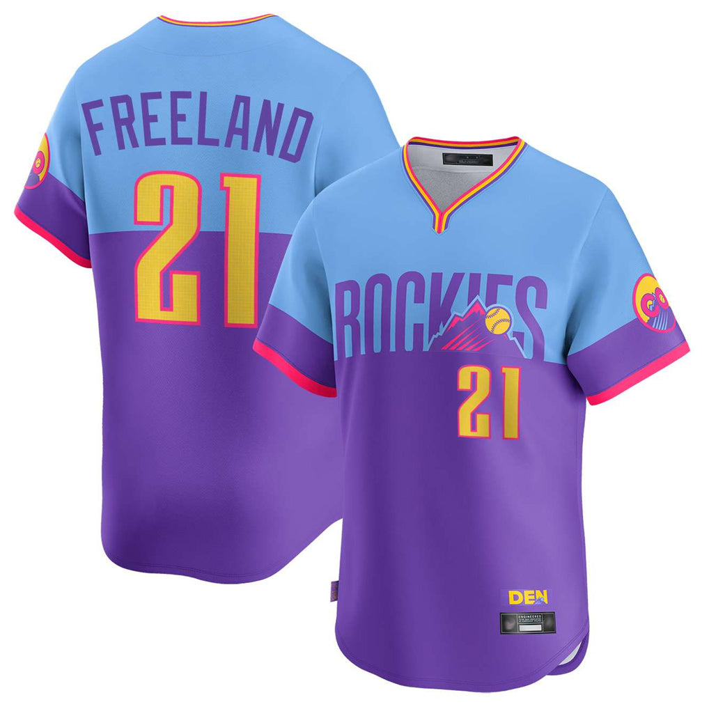 Tlead C.Rockies #21 Kyle Freeland Player Purple-Light Blue City Connect Limited Home T-shirt Stitched Jerseys