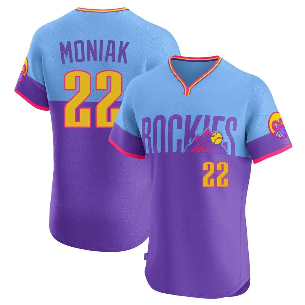 Tlead C.Rockies #22 Mickey Moniak Player Purple-Light Blue City Connect Limited Elite Home T-shirt Stitched Jerseys