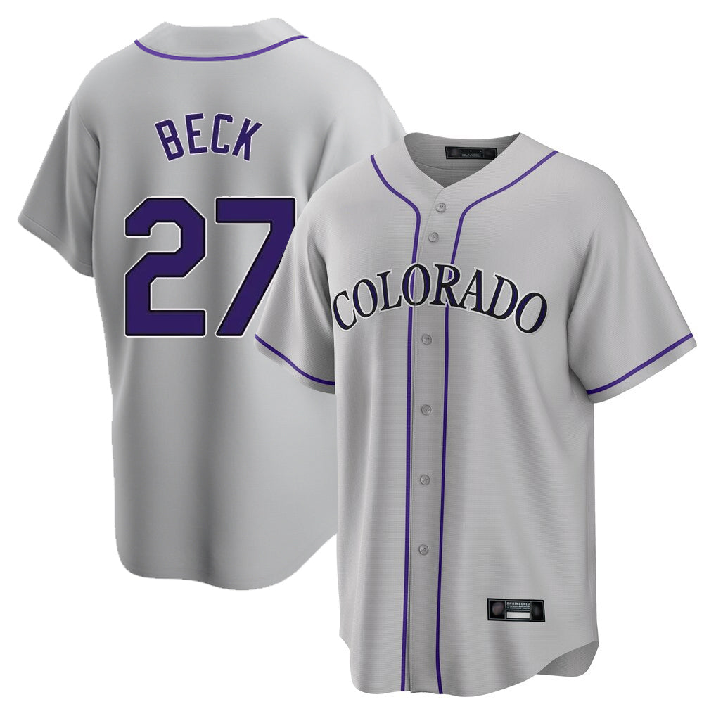 Tlead C.Rockies #27 Jordan Beck Player Gray Game Home Stitched Jerseys