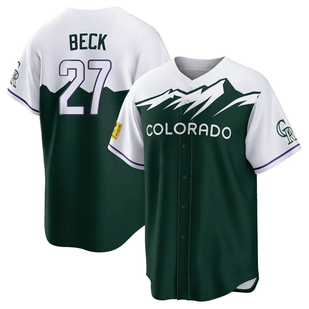 Tlead C.Rockies #27 Jordan Beck Player Green City Connect Home Game Stitched Jerseys