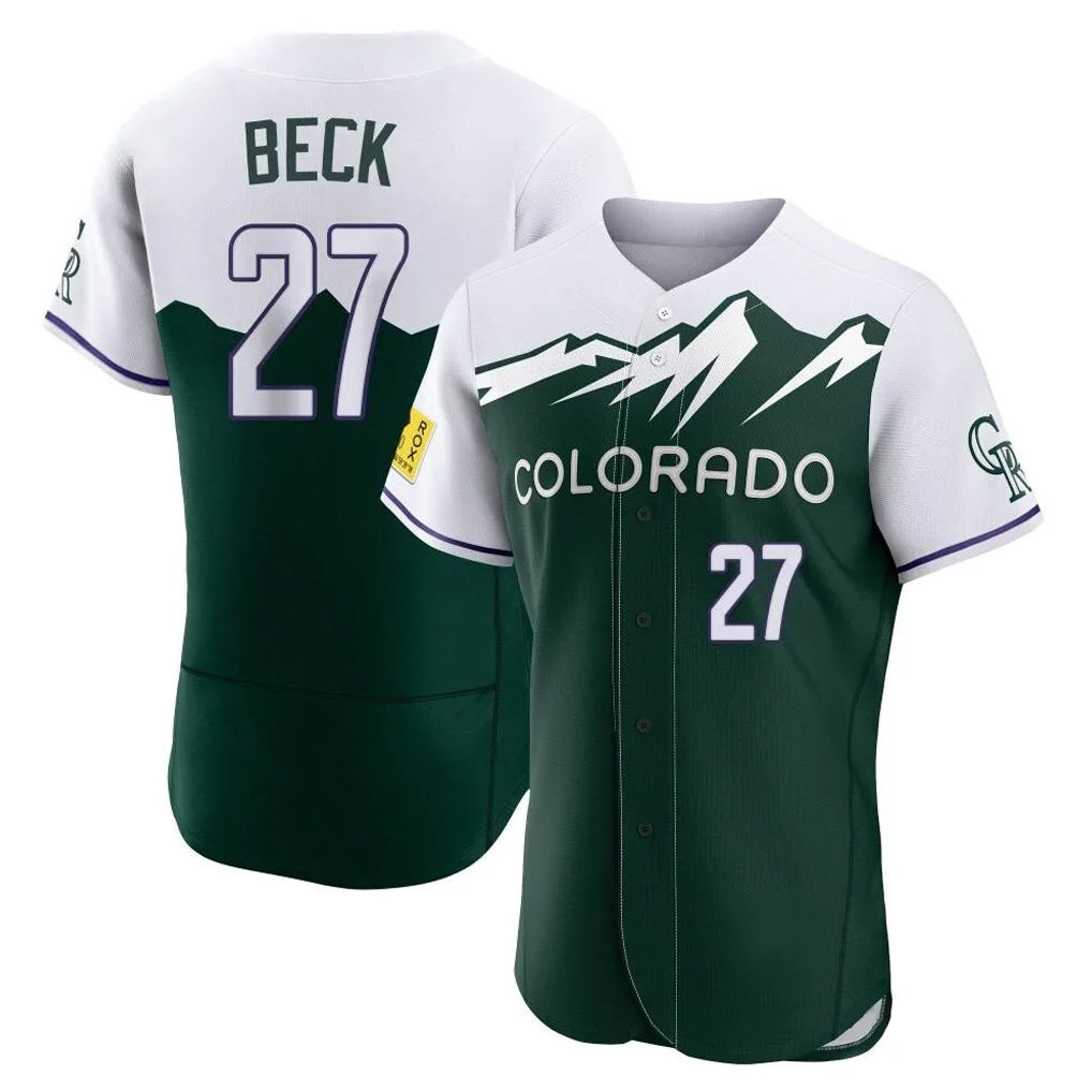 Tlead C.Rockies #27 Jordan Beck Player Green City Connect Limited Elite Home Stitched Jerseys