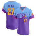 Tlead C.Rockies #27 Jordan Beck Player Purple-Light Blue City Connect Limited Elite Home T-shirt Stitched Jerseys