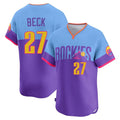 Tlead C.Rockies #27 Jordan Beck Player Purple-Light Blue City Connect Limited Home T-shirt Stitched Jerseys