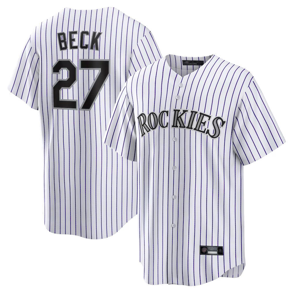Tlead C.Rockies #27 Jordan Beck Player White Game Home Stitched Jerseys