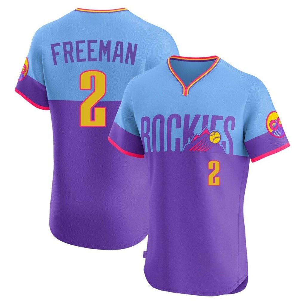 Tlead C.Rockies #2 Tyler Freeman Player Purple-Light Blue City Connect Limited Elite Home T-shirt Stitched Jerseys