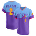 Tlead C.Rockies #2 Tyler Freeman Player Purple-Light Blue City Connect Limited Elite Home T-shirt Stitched Jerseys