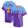 Tlead C.Rockies #2 Tyler Freeman Player Purple-Light Blue City Connect Limited Home T-shirt Stitched Jerseys