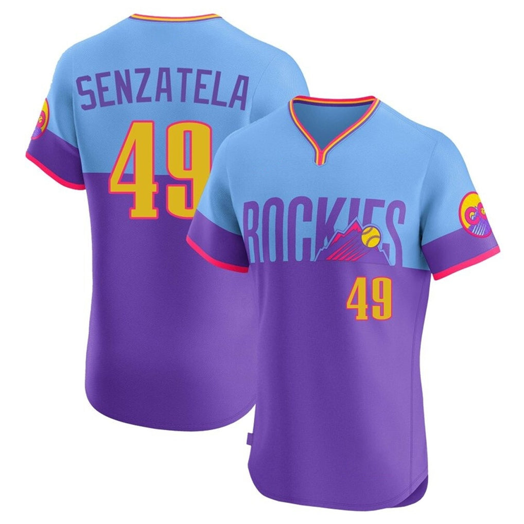 Tlead C.Rockies #49 Antonio Senzatela Player Purple-Light Blue City Connect Limited Elite Home T-shirt Stitched Jerseys