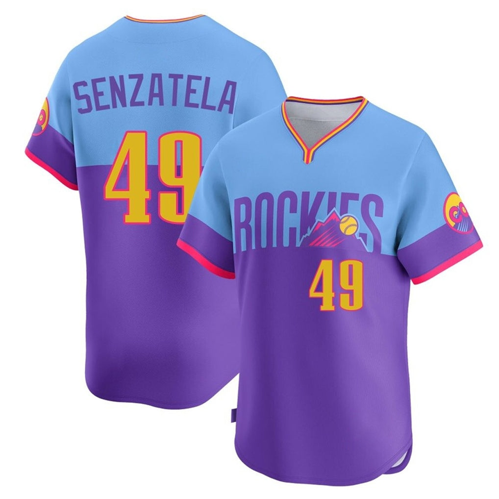 Tlead C.Rockies #49 Antonio Senzatela Player Purple-Light Blue City Connect Limited Home T-shirt Stitched Jerseys
